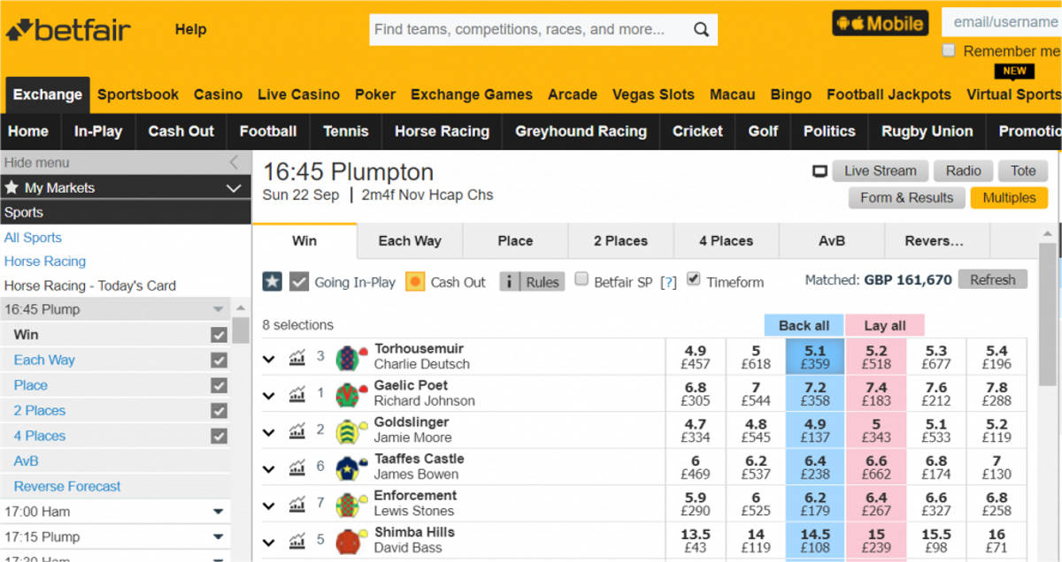 Betfair Main Screen